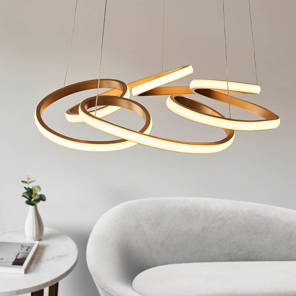 Cosmo Multi Spiral Satin Gold LED Pendant