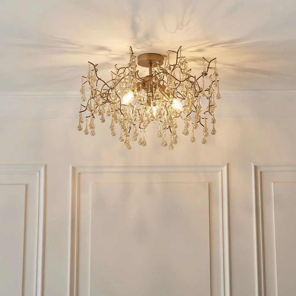 Athena 3L Semi Flush Ceiling Light - Aged Gold Paint & Champagne Finish IP20