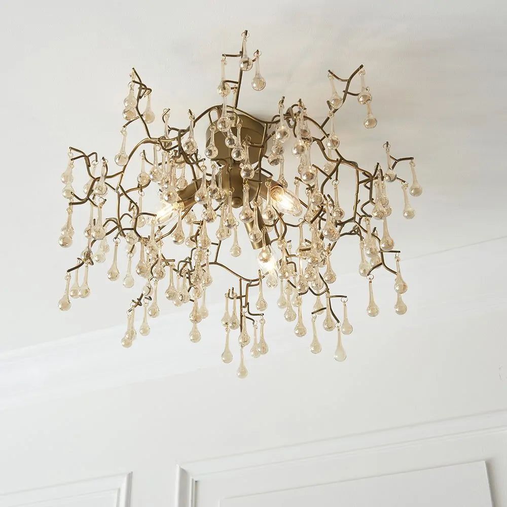 Athena 3L Semi Flush Ceiling Light - Aged Gold Paint & Champagne Finish IP20