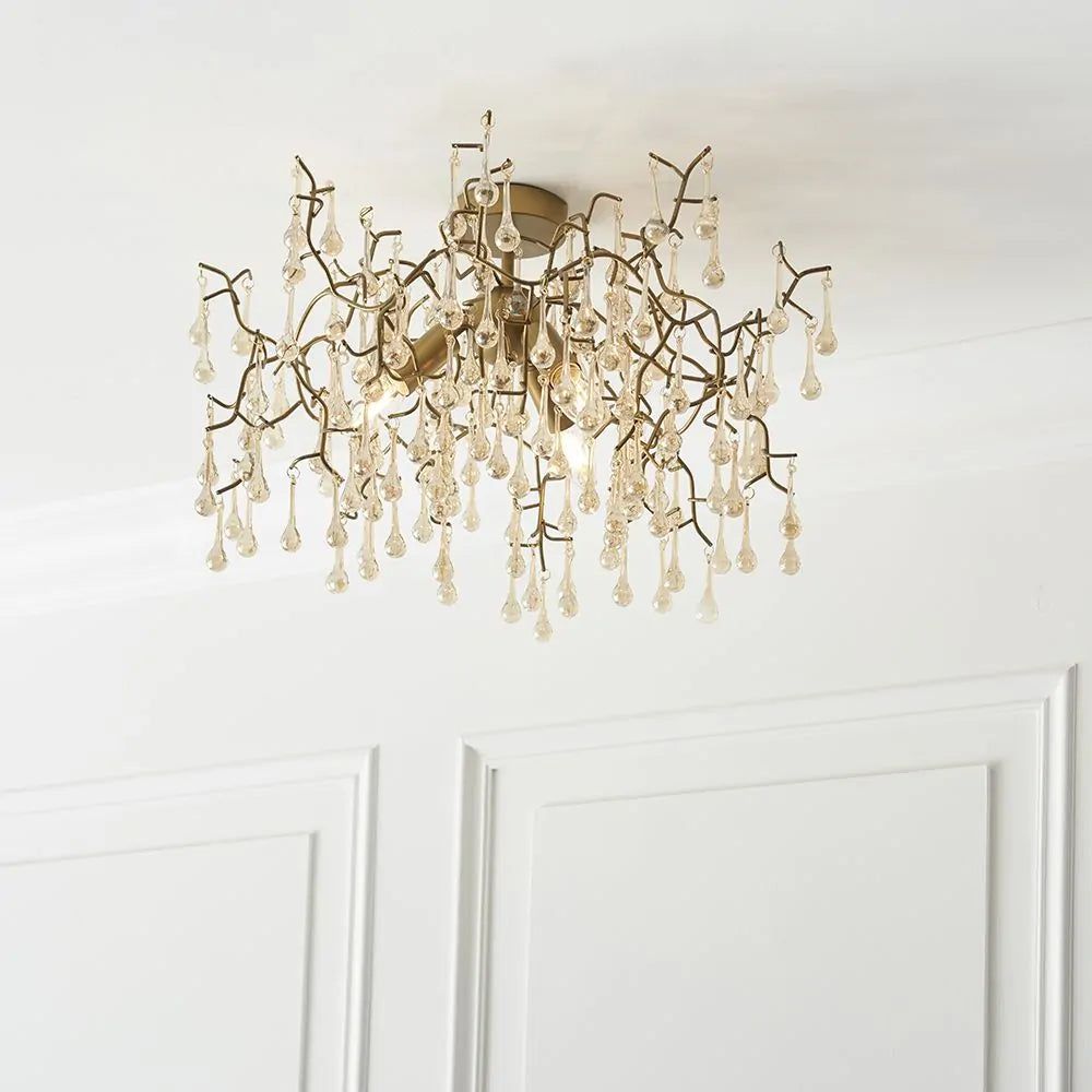 Athena 3L Semi Flush Ceiling Light - Aged Gold Paint & Champagne Finish IP20