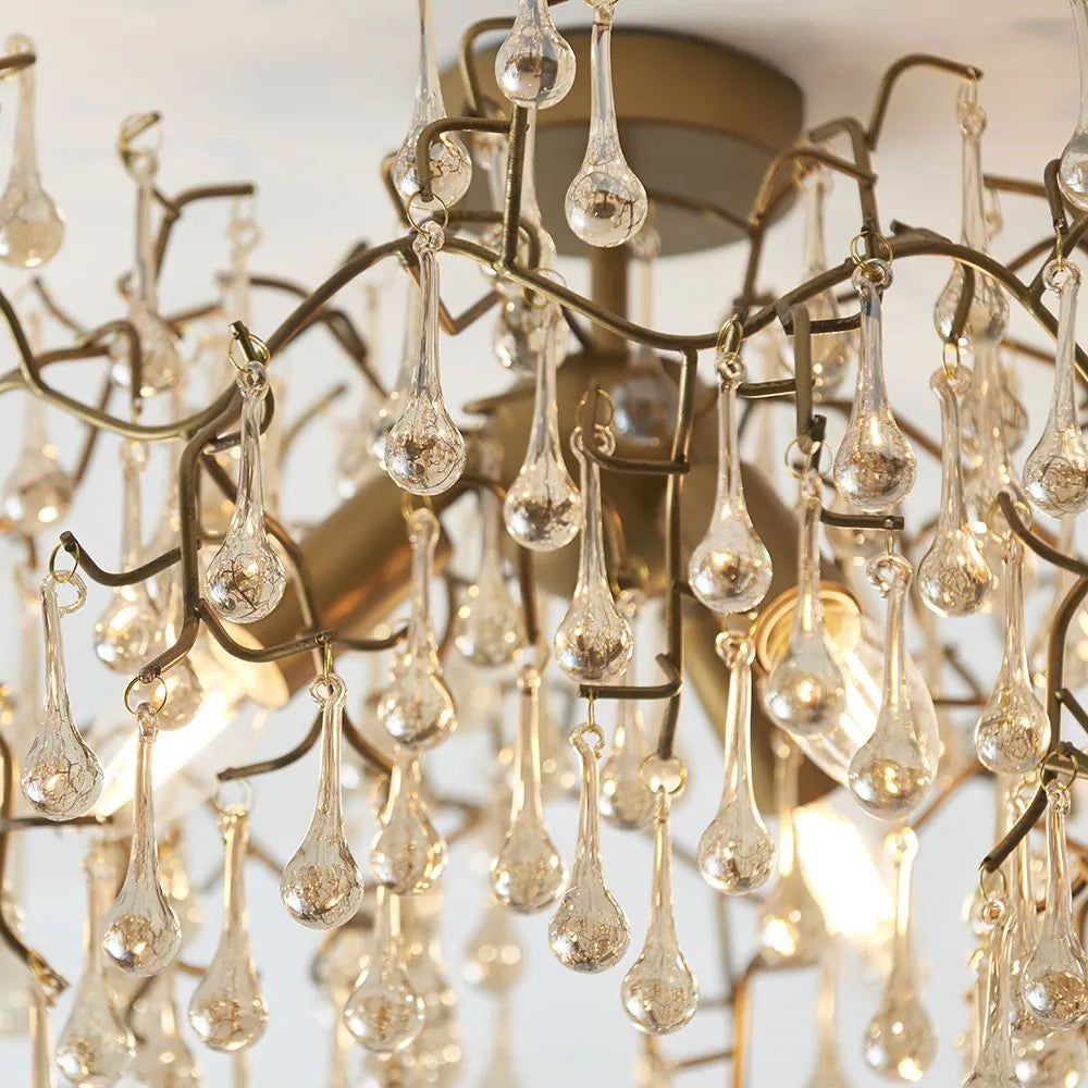 Athena 3L Semi Flush Ceiling Light - Aged Gold Paint & Champagne Finish IP20