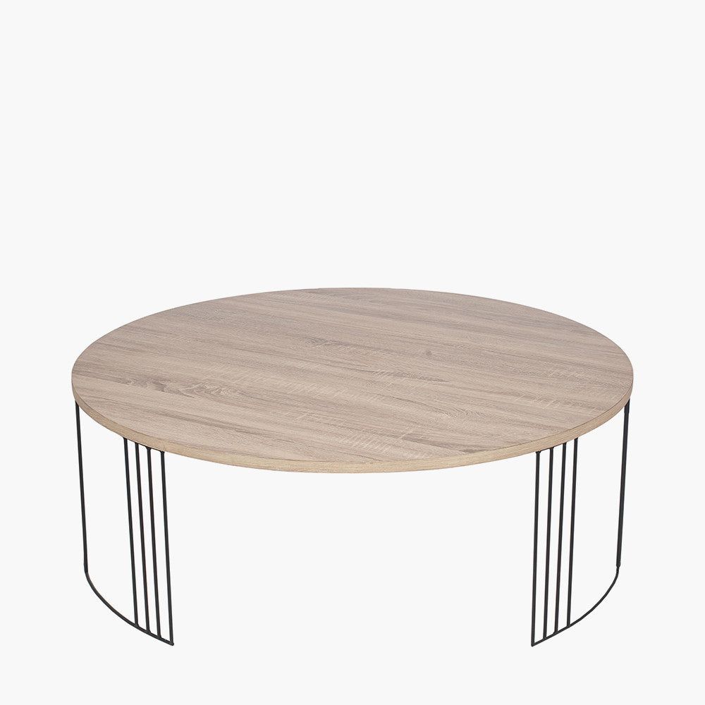 Atri Dark Metal Round Coffee Table- Dark Wood and Black Finish - Cusack Lighting