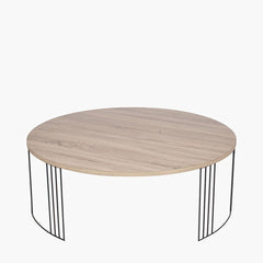 Atri Dark Metal Round Coffee Table- Dark Wood and Black Finish - Cusack Lighting