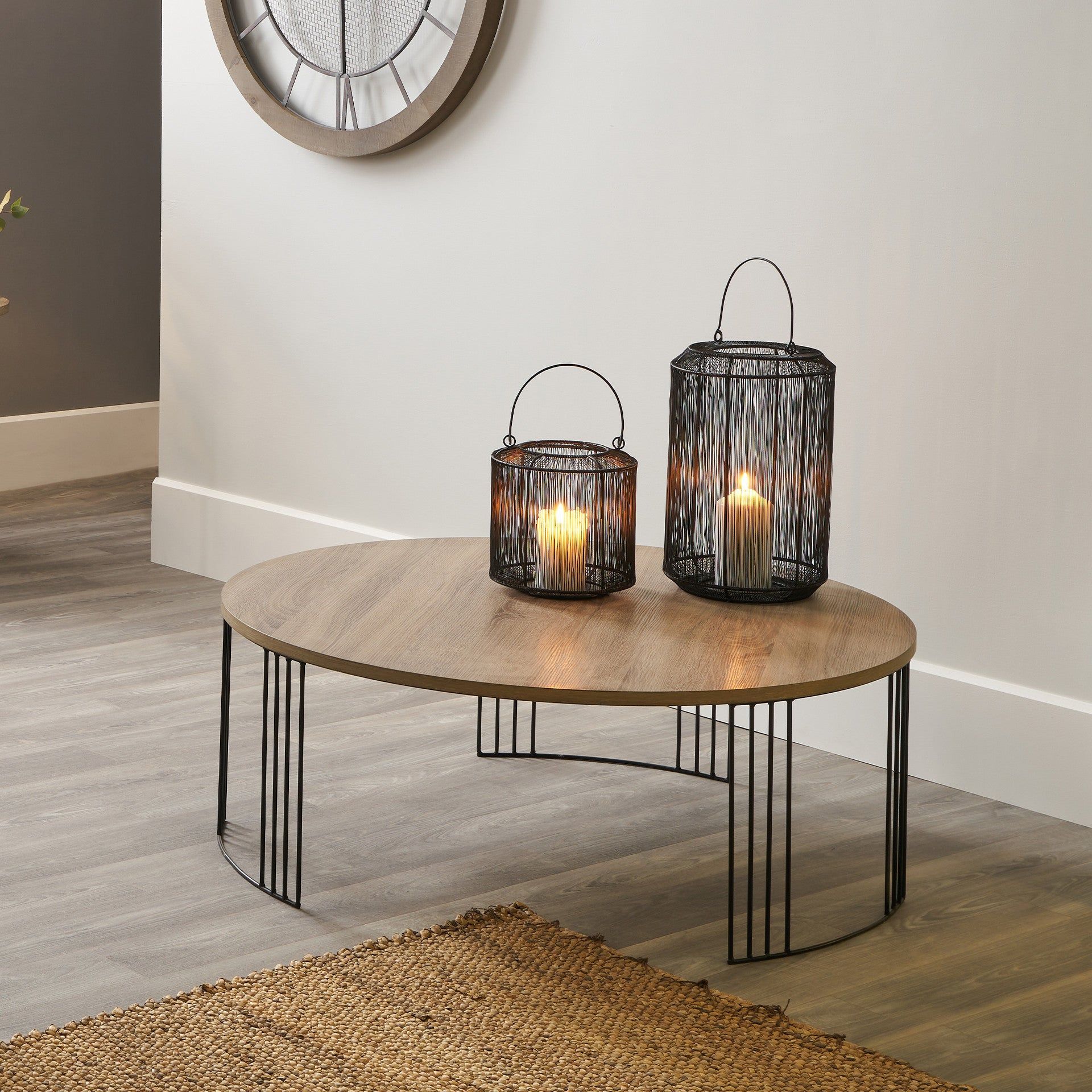 Atri Dark Metal Round Coffee Table- Dark Wood and Black Finish - Cusack Lighting