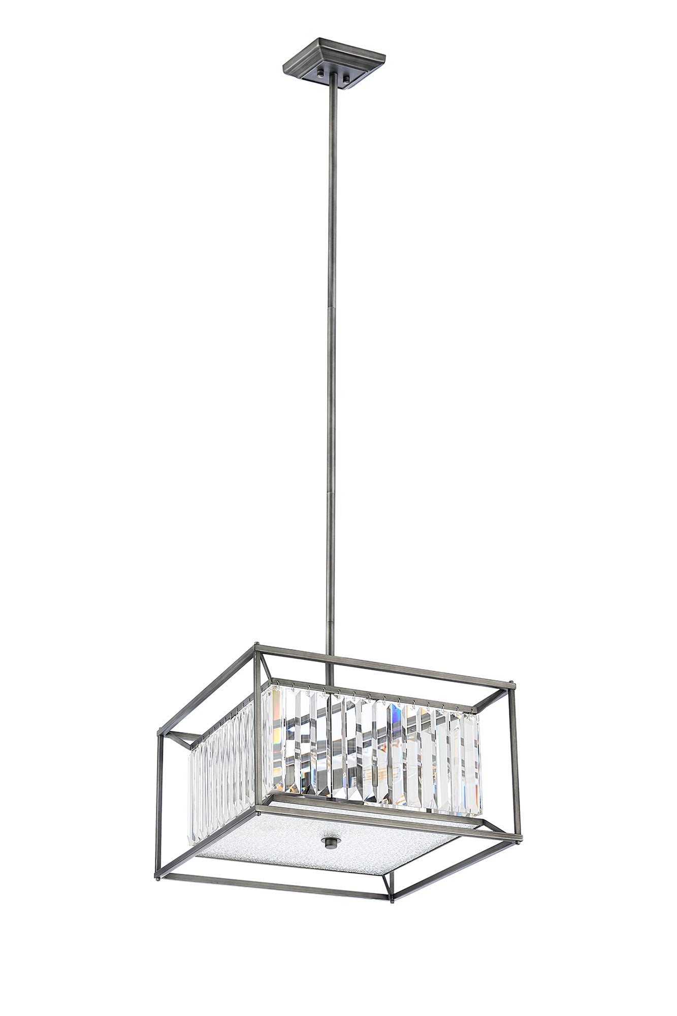 Attica Fixed Crystal Centre Ceiling Light/Semi Flush Light, 4/6/12Lt x E14, Pewter  &  Clear  &  Grain Glass