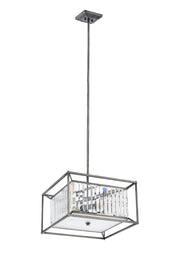 Attica Fixed Crystal Centre Ceiling Light/Semi Flush Light, 4/6/12Lt x E14, Pewter  &  Clear  &  Grain Glass