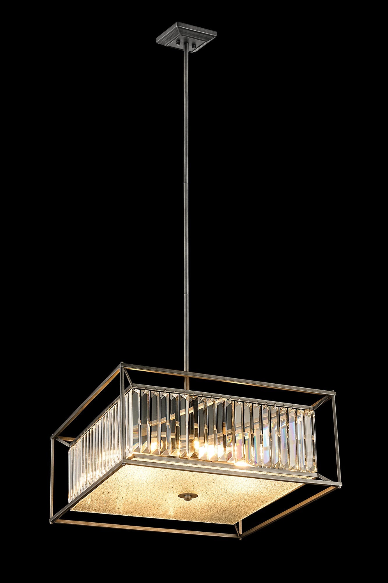 Attica Fixed Crystal Centre Ceiling Light/Semi Flush Light, 4/6/12Lt x E14, Pewter  &  Clear  &  Grain Glass