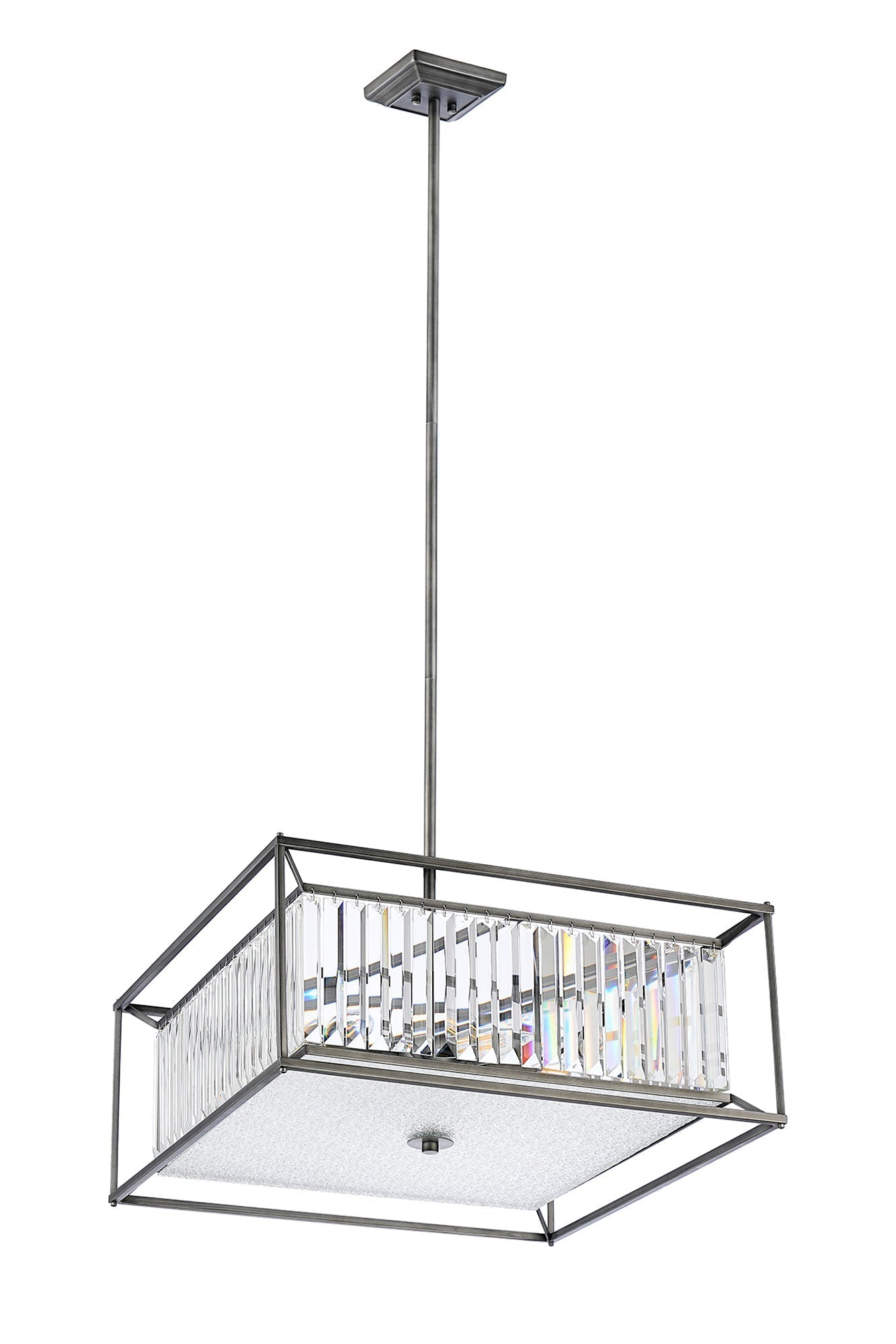 Attica Fixed Crystal Centre Ceiling Light/Semi Flush Light, 4/6/12Lt x E14, Pewter  &  Clear  &  Grain Glass