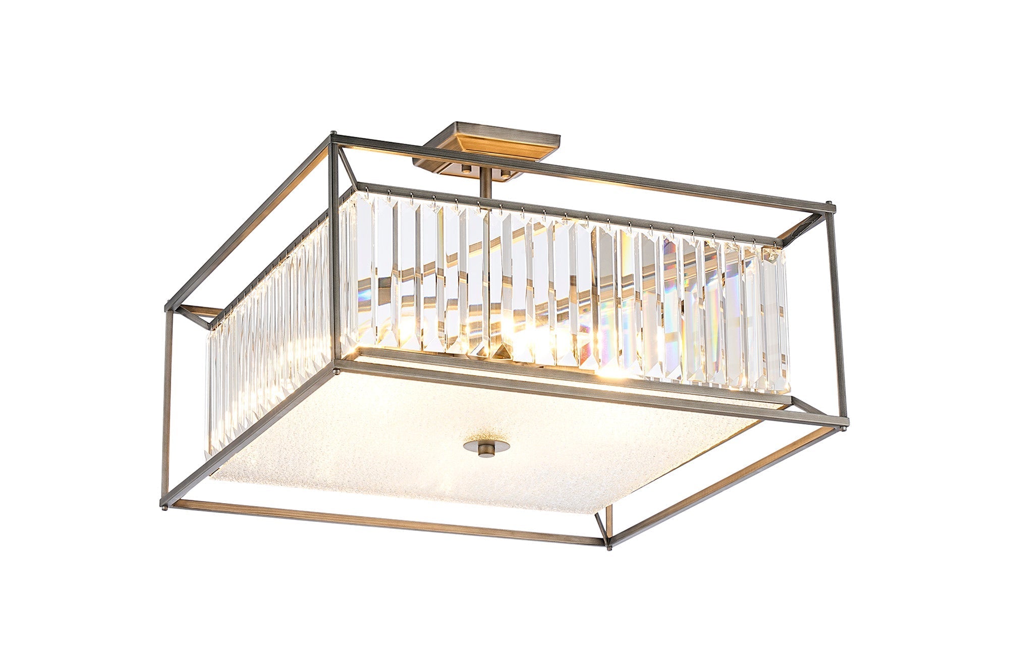 Attica Fixed Crystal Centre Ceiling Light/Semi Flush Light, 4/6/12Lt x E14, Pewter  &  Clear  &  Grain Glass