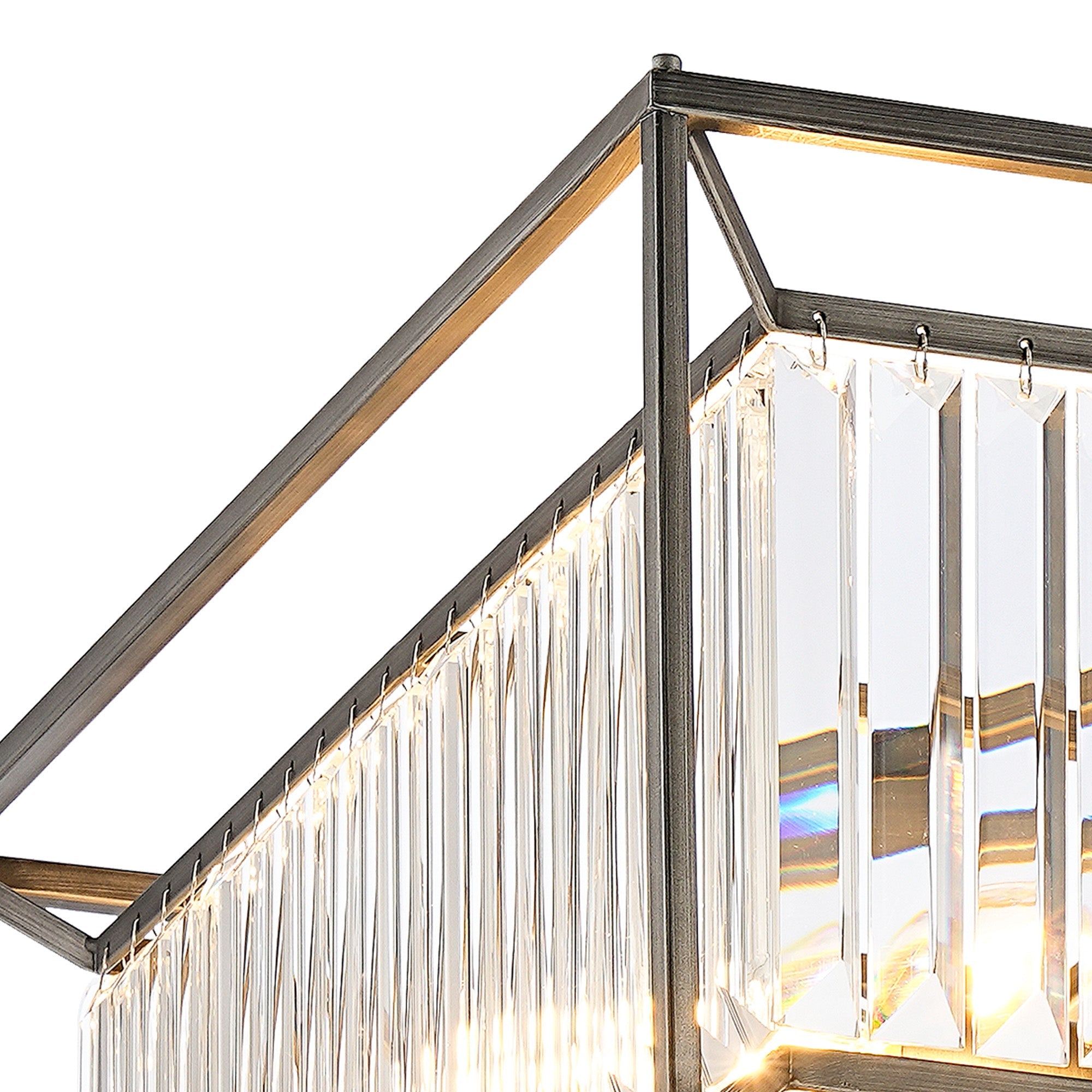 Attica Fixed Crystal Centre Ceiling Light/Semi Flush Light, 4/6/12Lt x E14, Pewter  &  Clear  &  Grain Glass