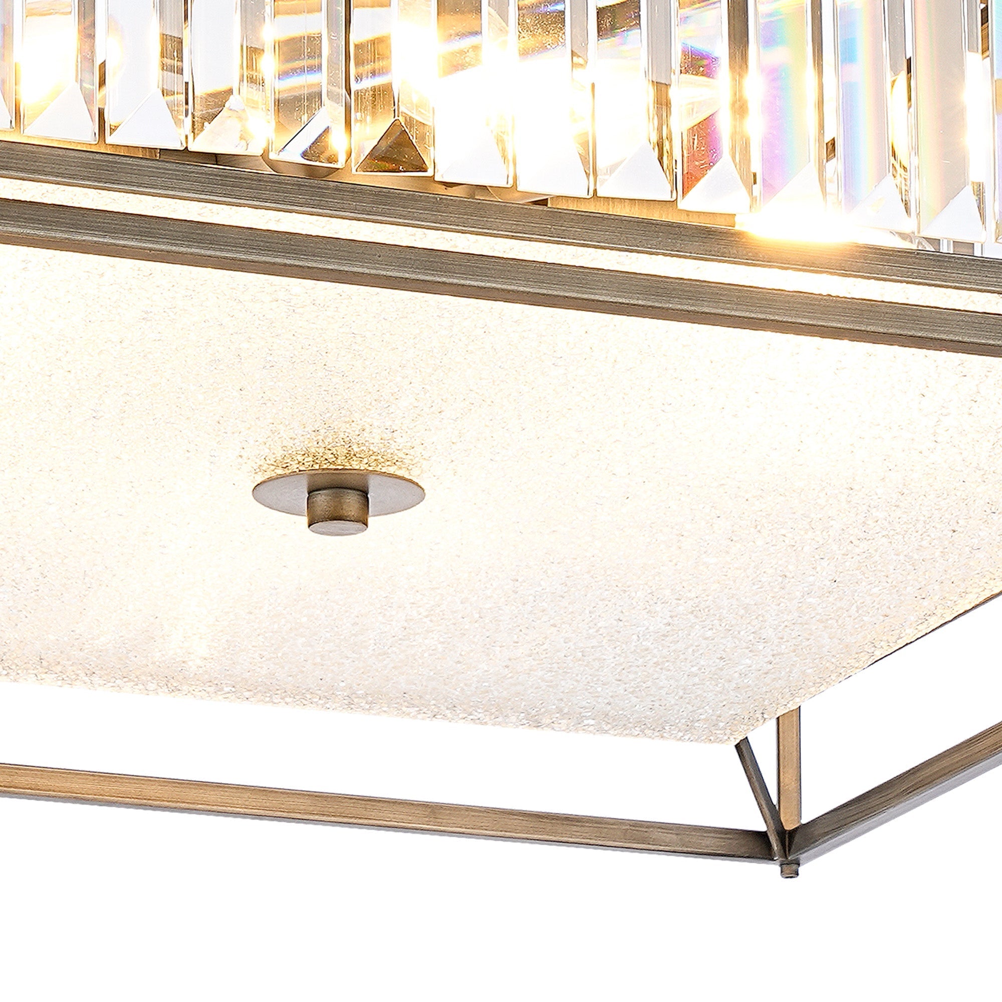 Attica Fixed Crystal Centre Ceiling Light/Semi Flush Light, 4/6/12Lt x E14, Pewter  &  Clear  &  Grain Glass