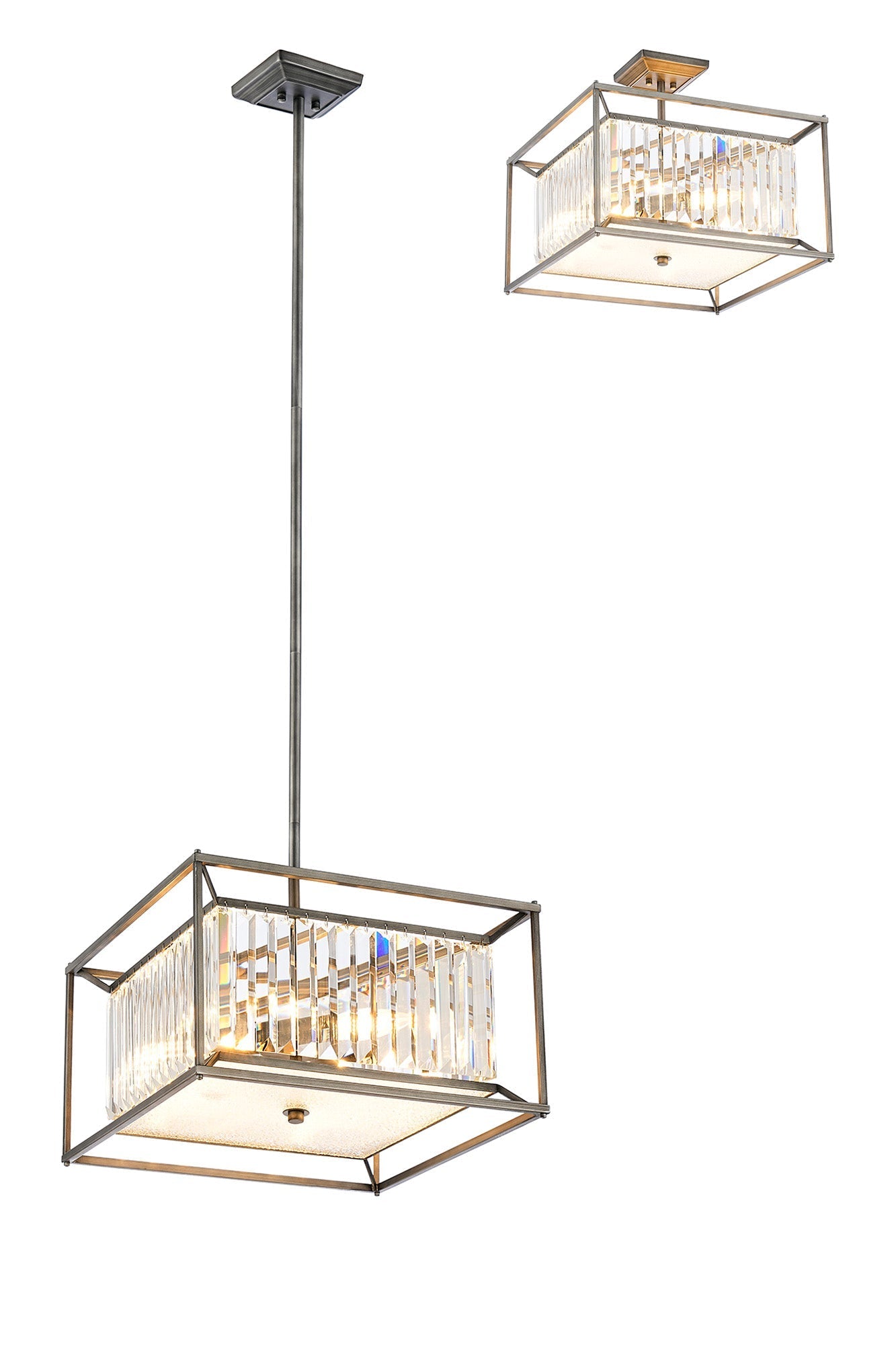 Attica Fixed Crystal Centre Ceiling Light/Semi Flush Light, 4/6/12Lt x E14, Pewter  &  Clear  &  Grain Glass