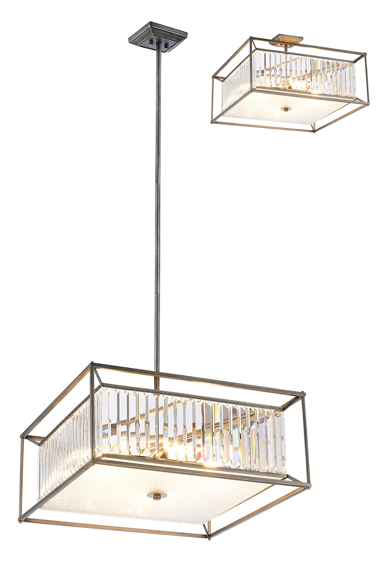 Attica Fixed Crystal Centre Ceiling Light/Semi Flush Light, 4/6/12Lt x E14, Pewter  &  Clear  &  Grain Glass