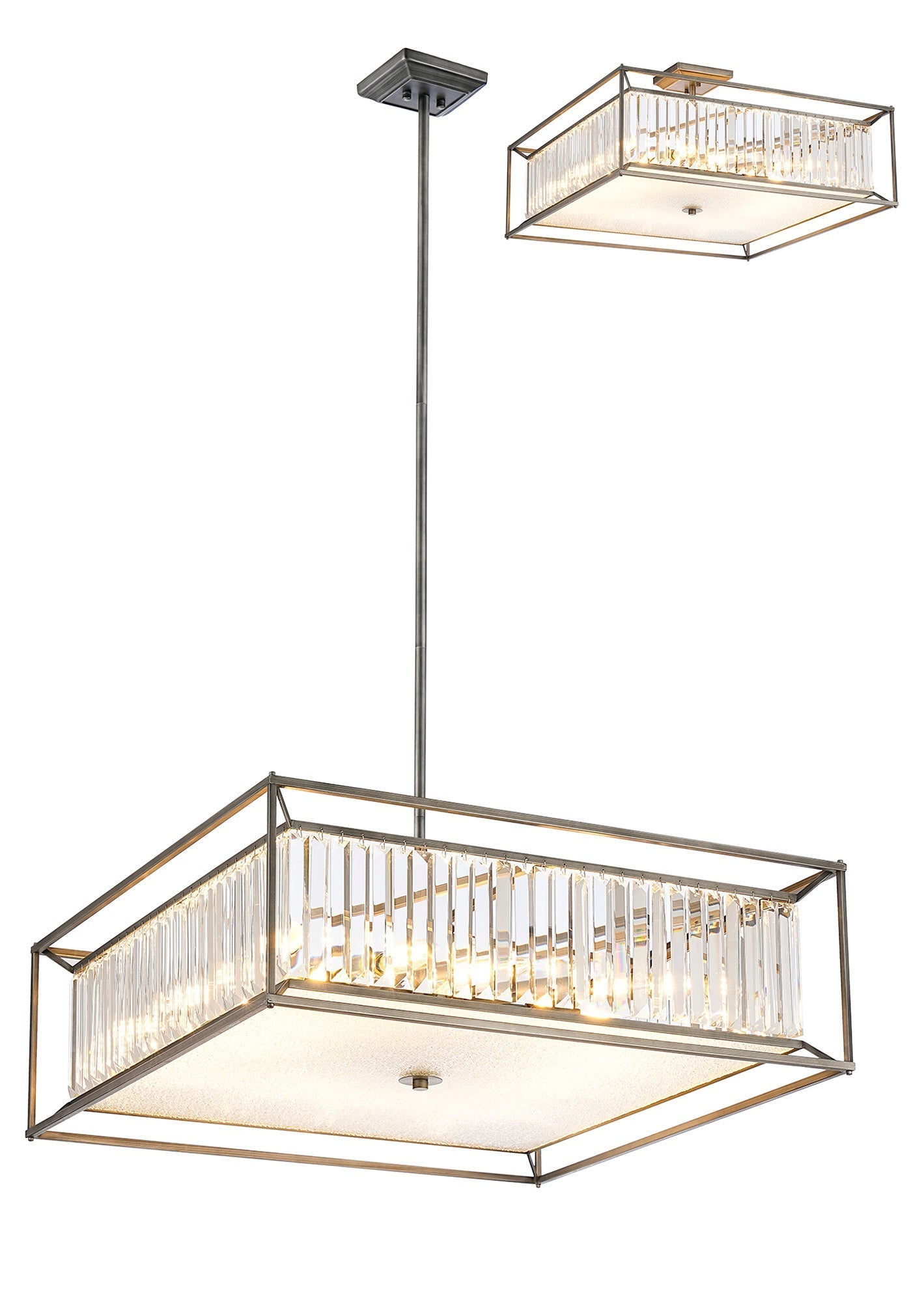 Attica Fixed Crystal Centre Ceiling Light/Semi Flush Light, 4/6/12Lt x E14, Pewter  &  Clear  &  Grain Glass