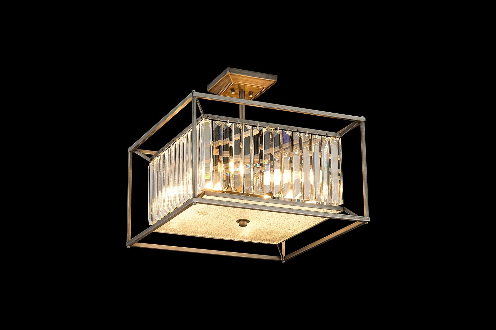 Attica Fixed Crystal Centre Ceiling Light/Semi Flush Light, 4/6/12Lt x E14, Pewter  &  Clear  &  Grain Glass