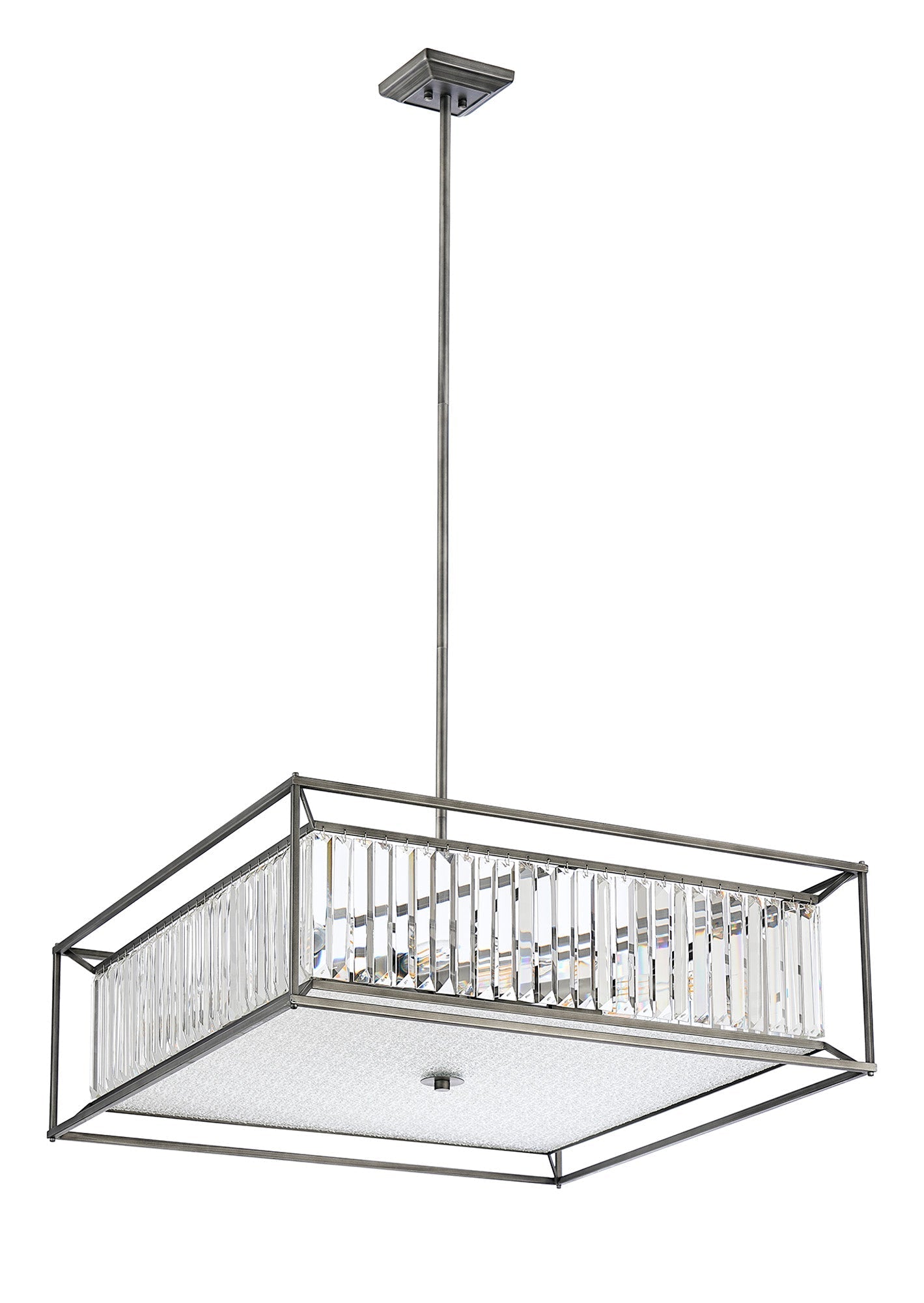 Attica Fixed Crystal Centre Ceiling Light/Semi Flush Light, 4/6/12Lt x E14, Pewter  &  Clear  &  Grain Glass