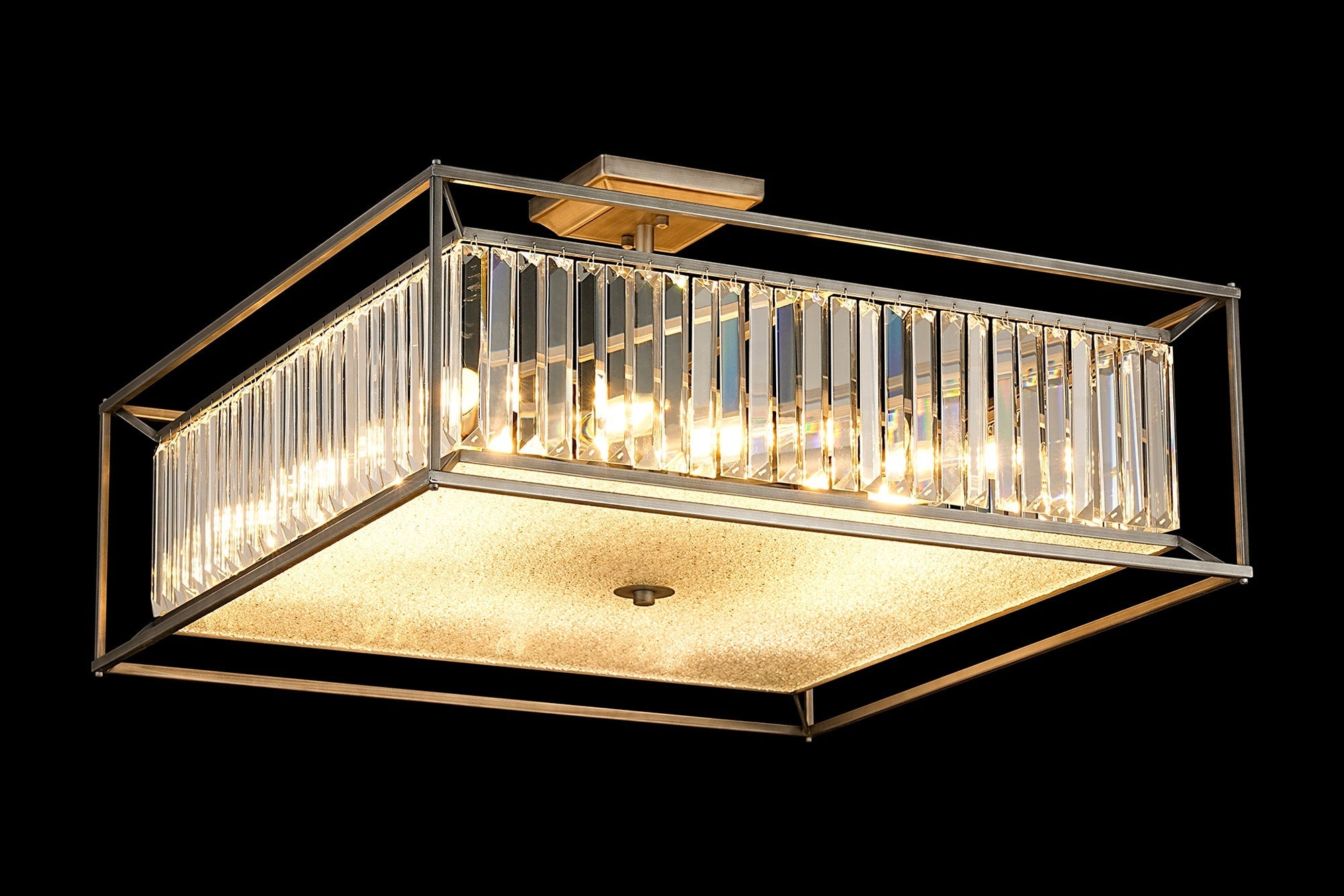Attica Fixed Crystal Centre Ceiling Light/Semi Flush Light, 4/6/12Lt x E14, Pewter  &  Clear  &  Grain Glass
