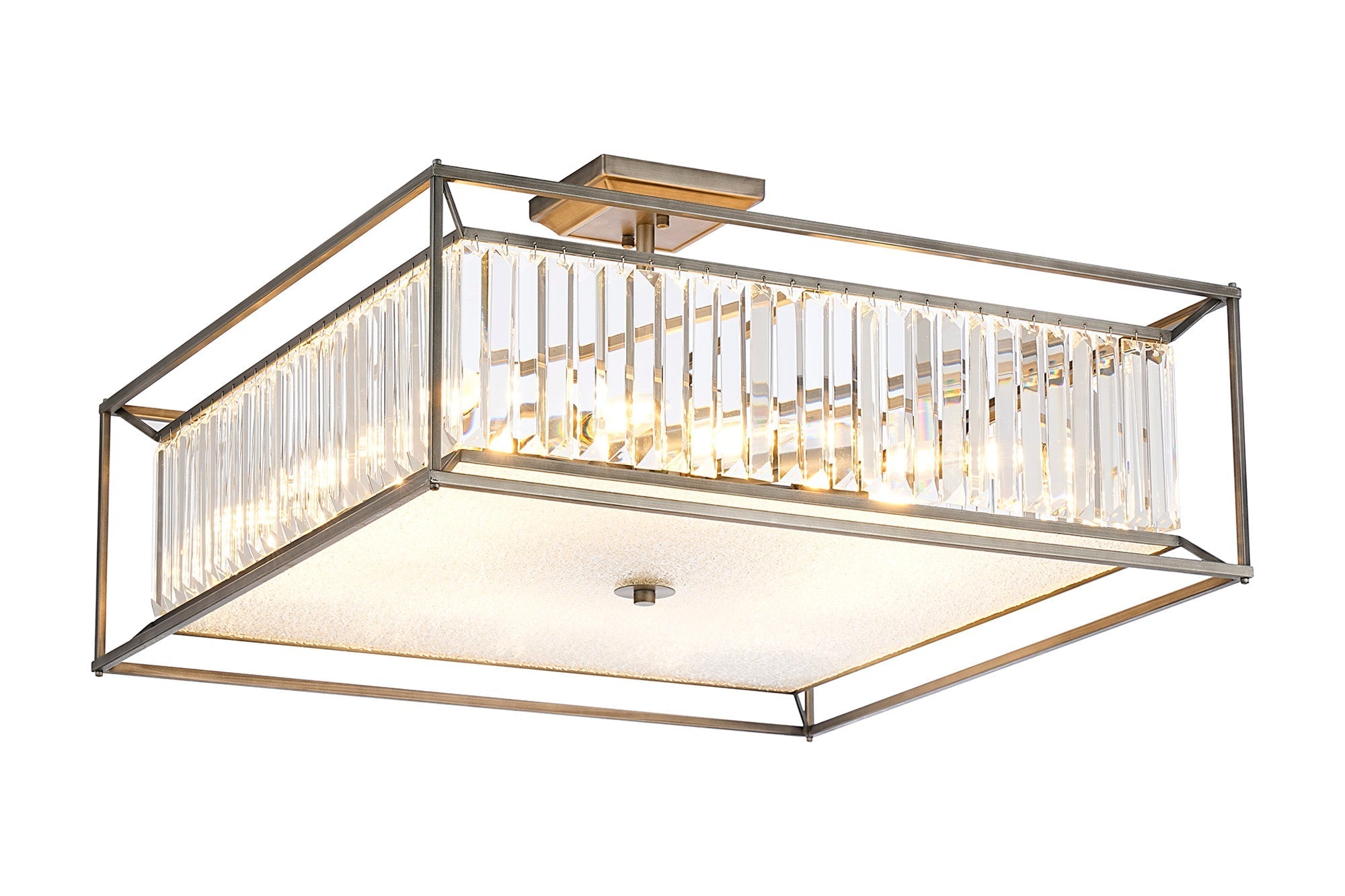 Attica Fixed Crystal Centre Ceiling Light/Semi Flush Light, 4/6/12Lt x E14, Pewter  &  Clear  &  Grain Glass