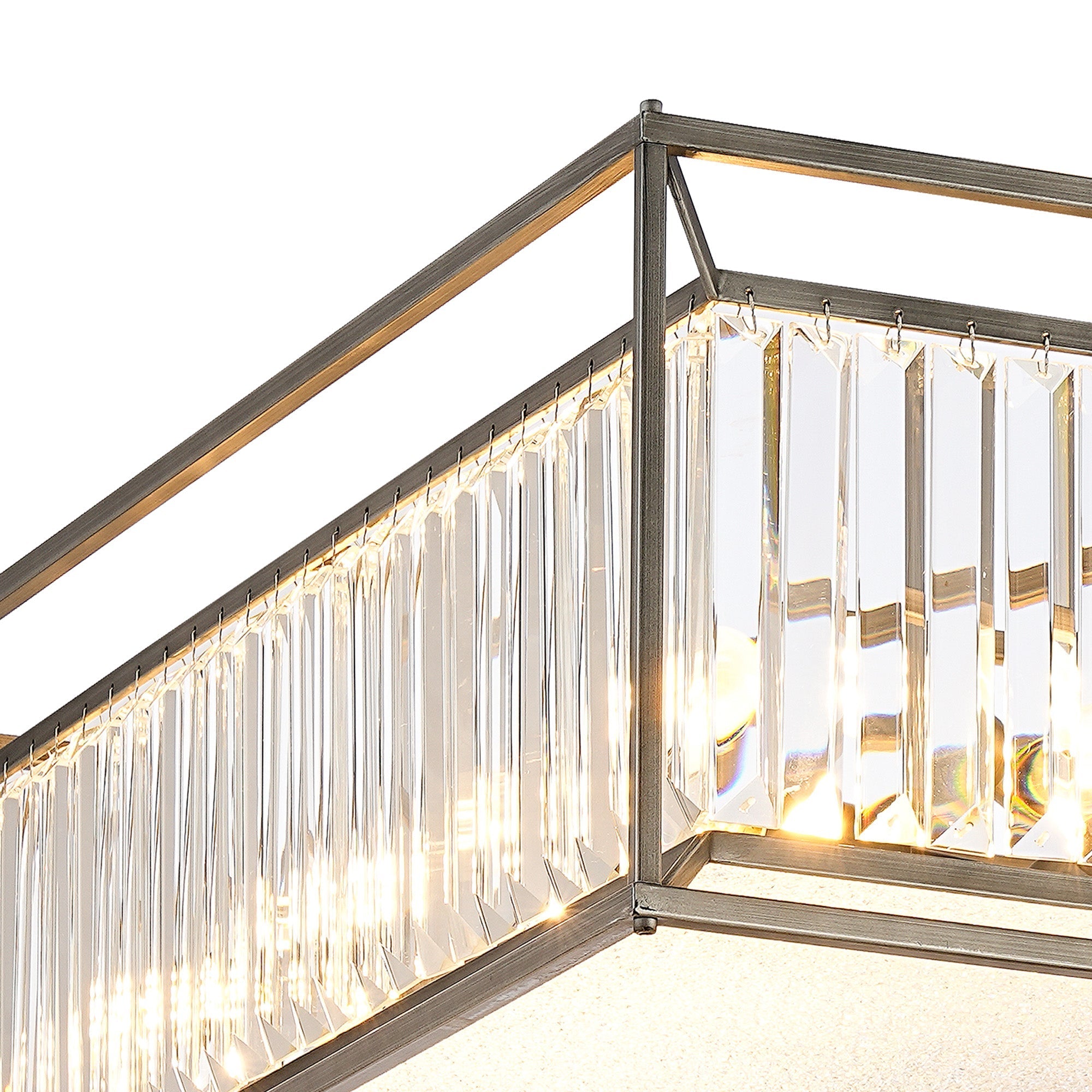Attica Fixed Crystal Centre Ceiling Light/Semi Flush Light, 4/6/12Lt x E14, Pewter  &  Clear  &  Grain Glass
