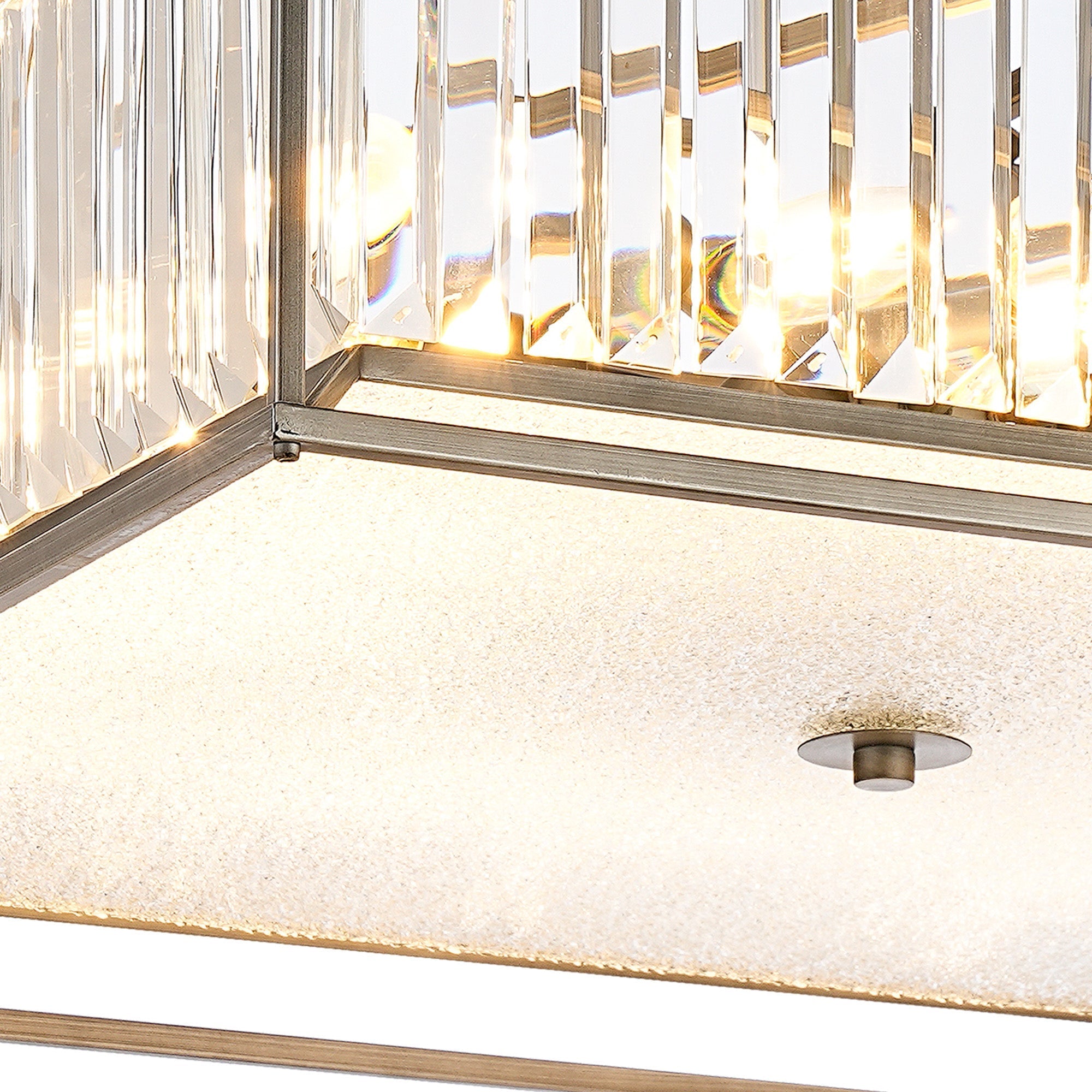 Attica Fixed Crystal Centre Ceiling Light/Semi Flush Light, 4/6/12Lt x E14, Pewter  &  Clear  &  Grain Glass