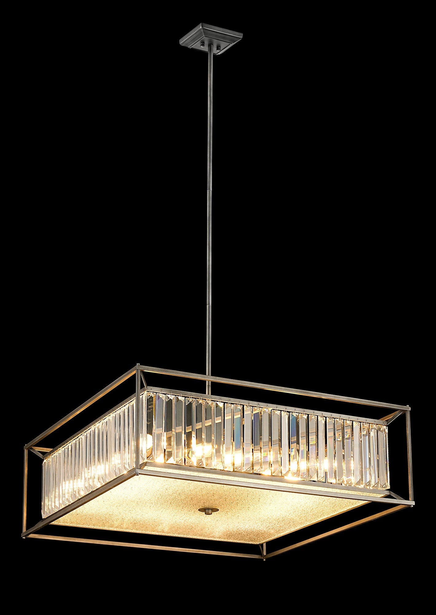 Attica Fixed Crystal Centre Ceiling Light/Semi Flush Light, 4/6/12Lt x E14, Pewter  &  Clear  &  Grain Glass