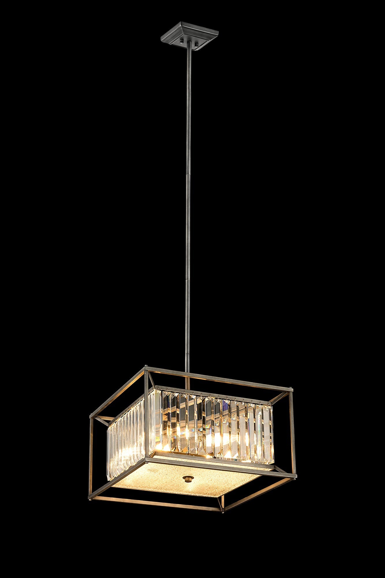Attica Fixed Crystal Centre Ceiling Light/Semi Flush Light, 4/6/12Lt x E14, Pewter  &  Clear  &  Grain Glass