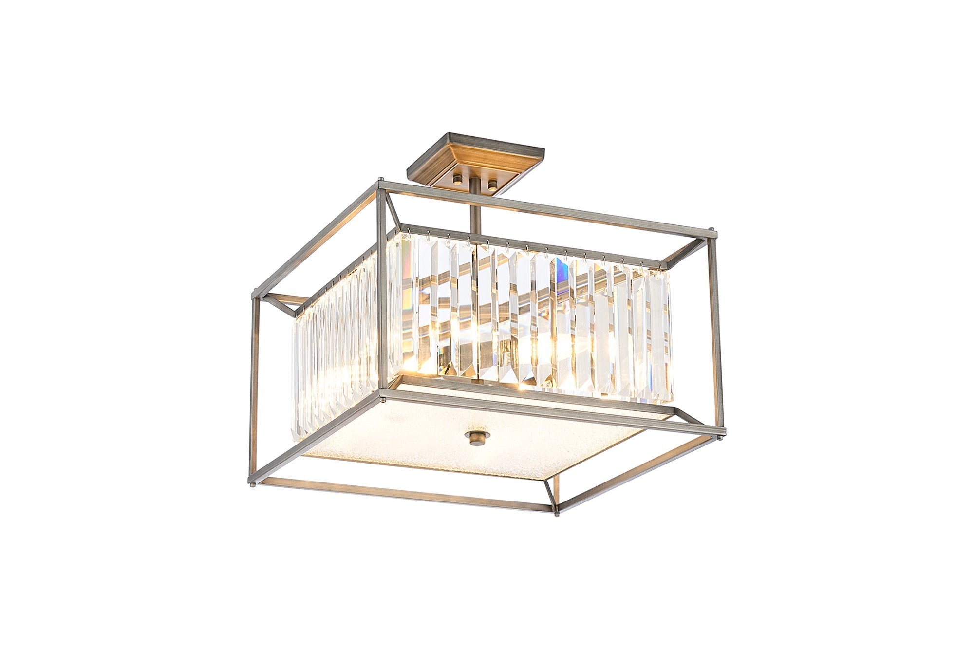 Attica Fixed Crystal Centre Ceiling Light/Semi Flush Light, 4/6/12Lt x E14, Pewter  &  Clear  &  Grain Glass