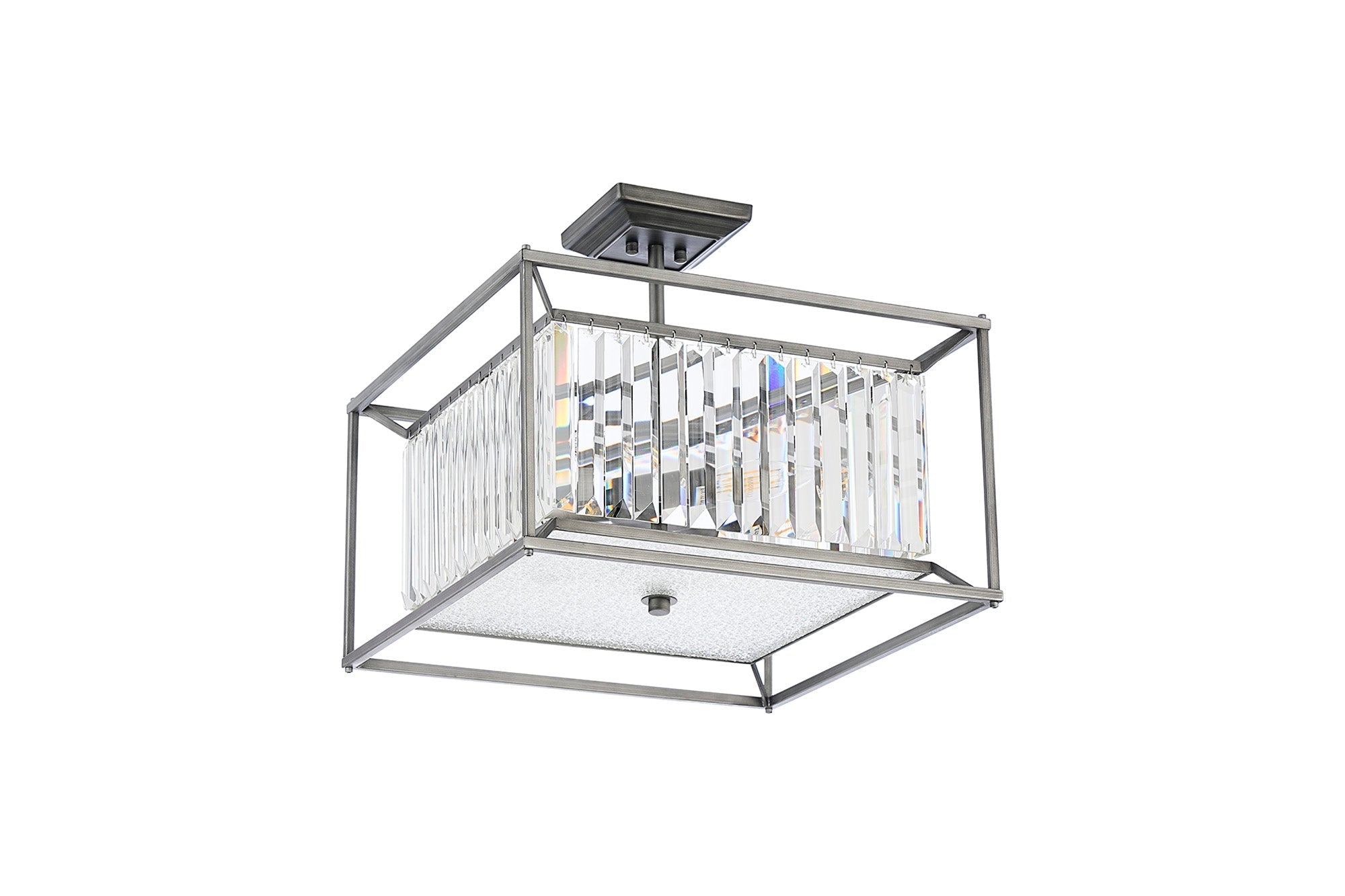 Attica Fixed Crystal Centre Ceiling Light/Semi Flush Light, 4/6/12Lt x E14, Pewter  &  Clear  &  Grain Glass