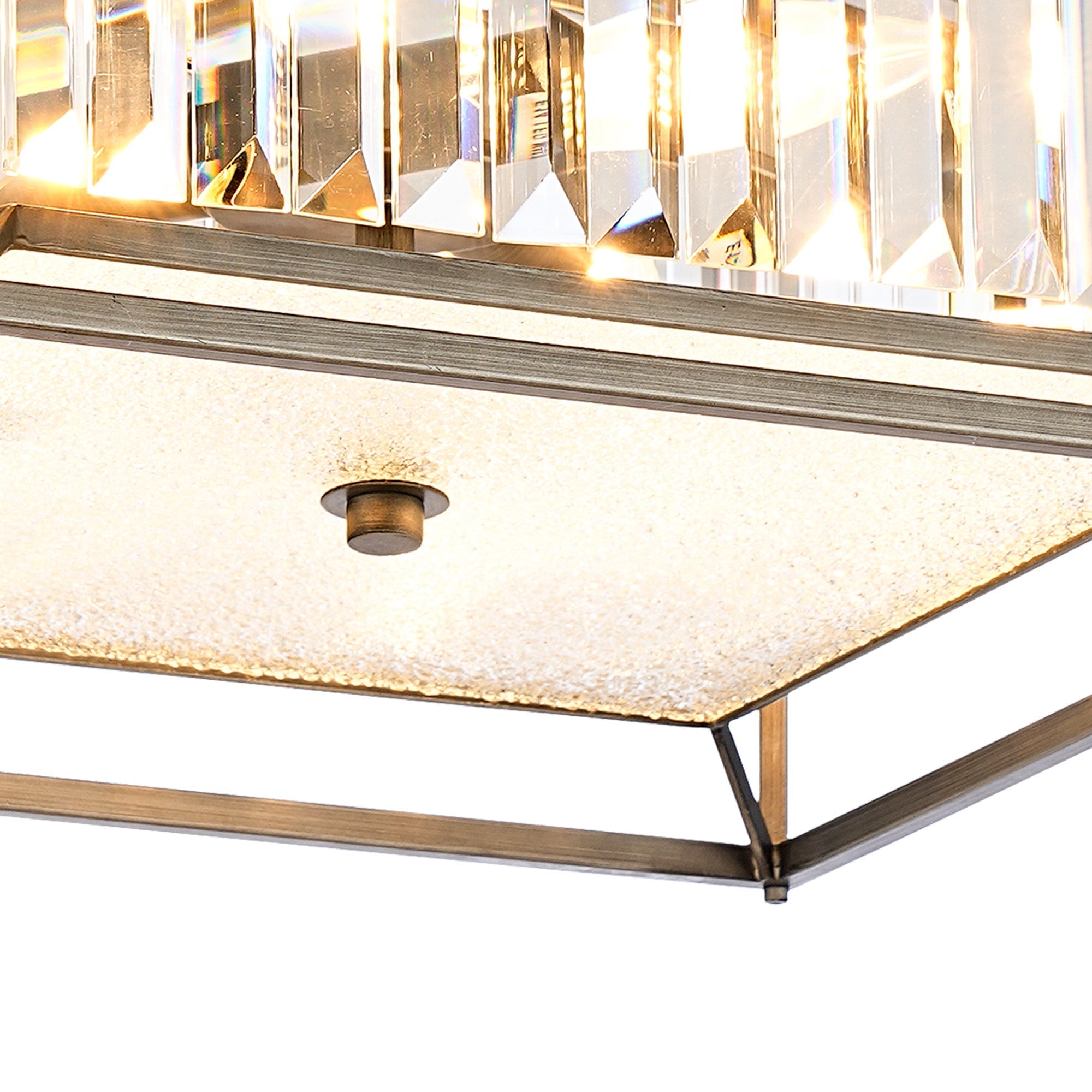 Attica Fixed Crystal Centre Ceiling Light/Semi Flush Light, 4/6/12Lt x E14, Pewter  &  Clear  &  Grain Glass