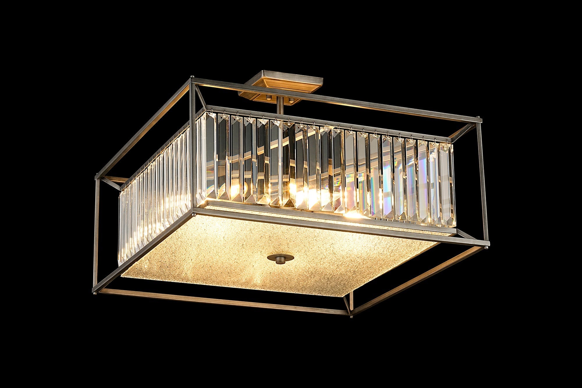 Attica Fixed Crystal Centre Ceiling Light/Semi Flush Light, 4/6/12Lt x E14, Pewter  &  Clear  &  Grain Glass