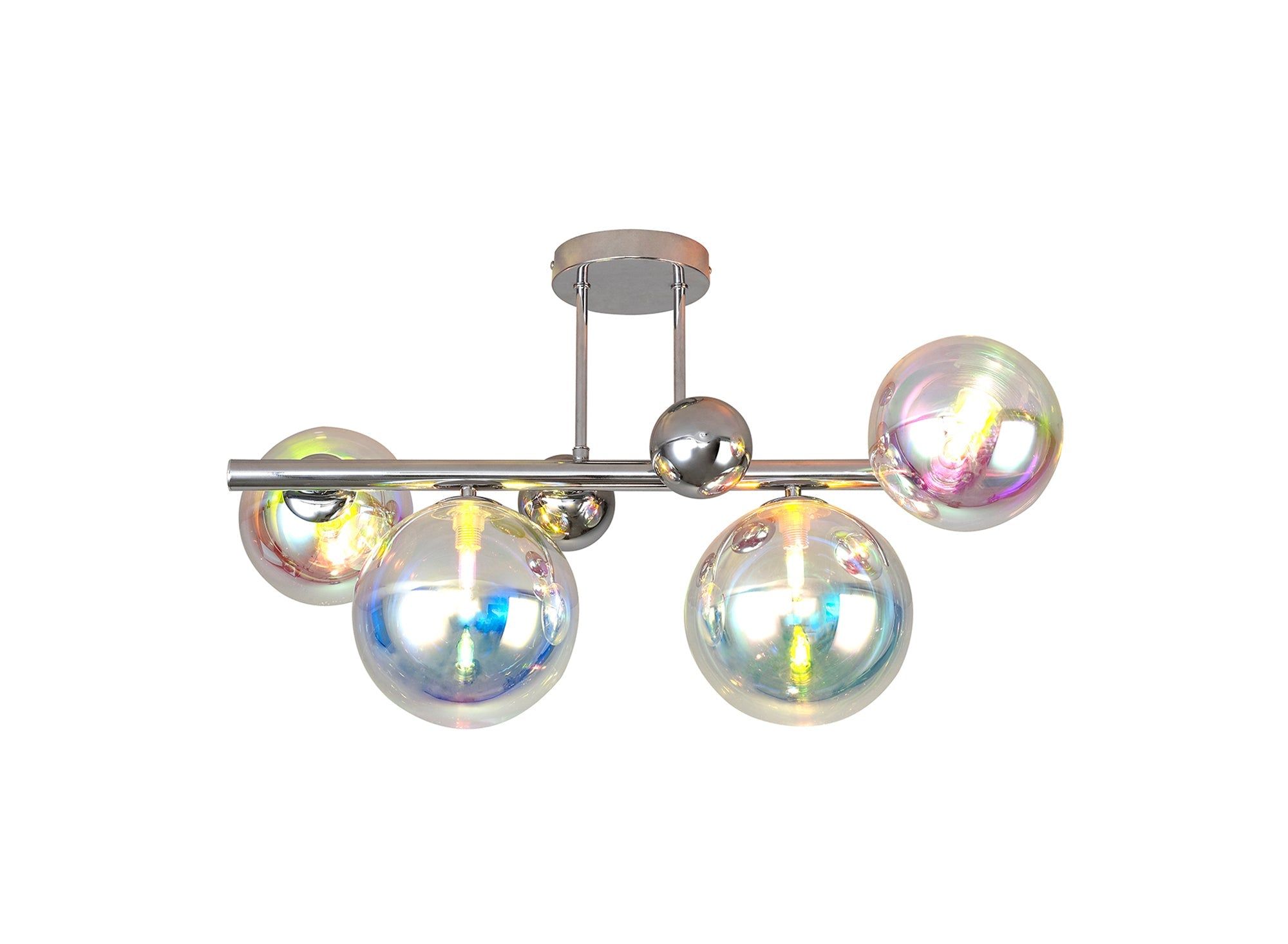 Austin Semi Flush Ceiling Light, 4 x G9, Polished Chrome & Iridescent Glass IP20