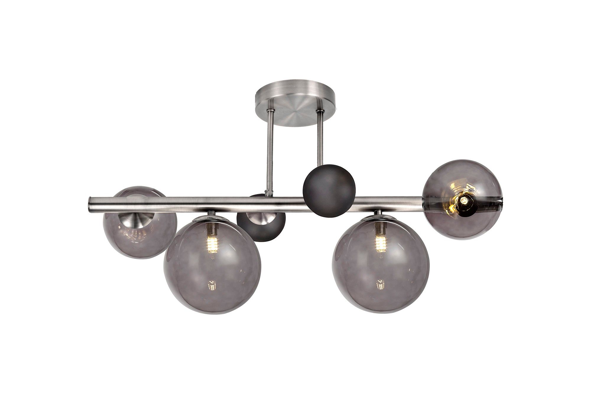 Austin Semi Flush Ceiling Light, 4 x G9, Polished Chrome & Black, Smoked Glass IP20