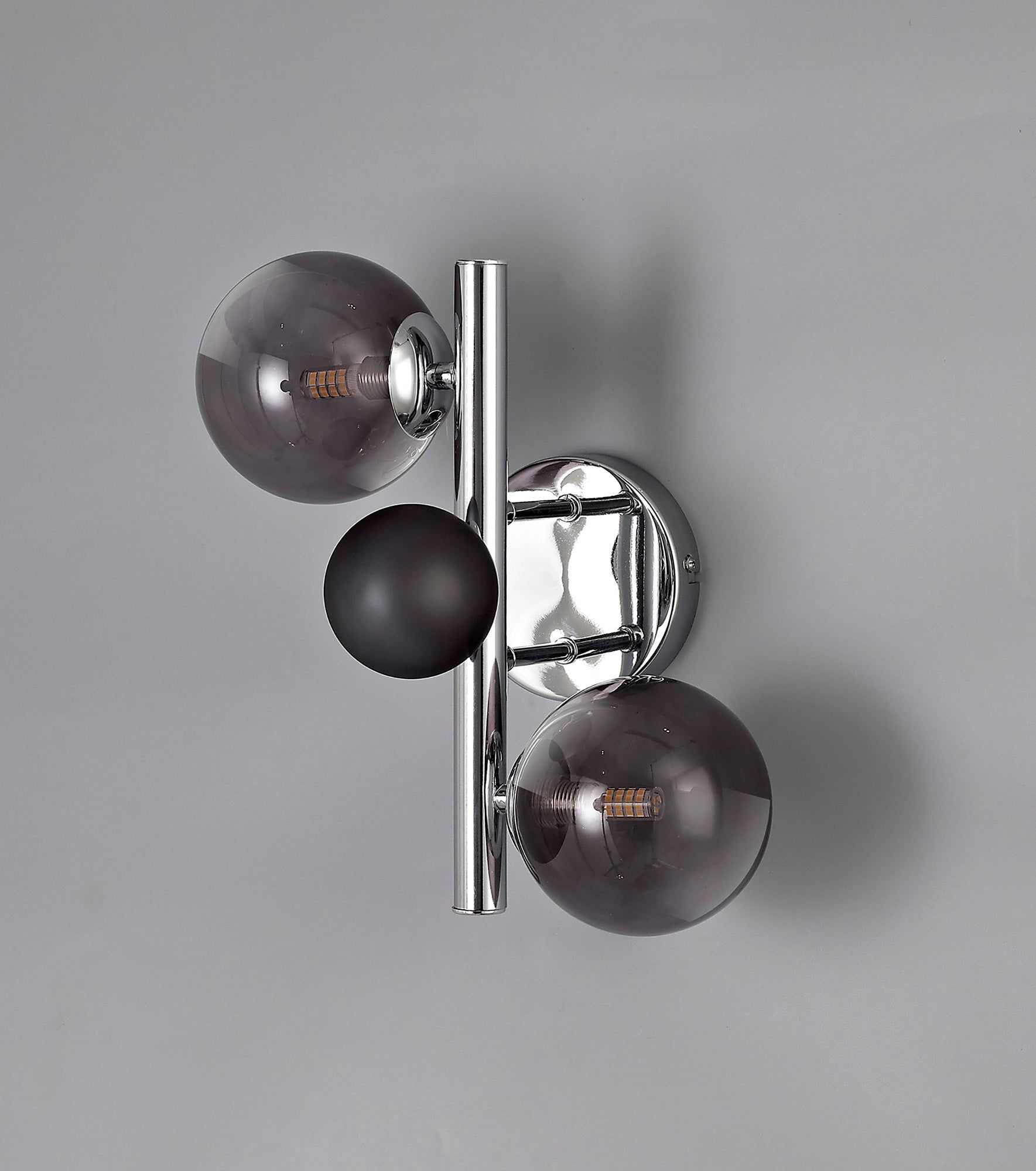 Austin Wall Light, 2Lt x G9, Polished Chrome & Black, Smoked Glass IP20