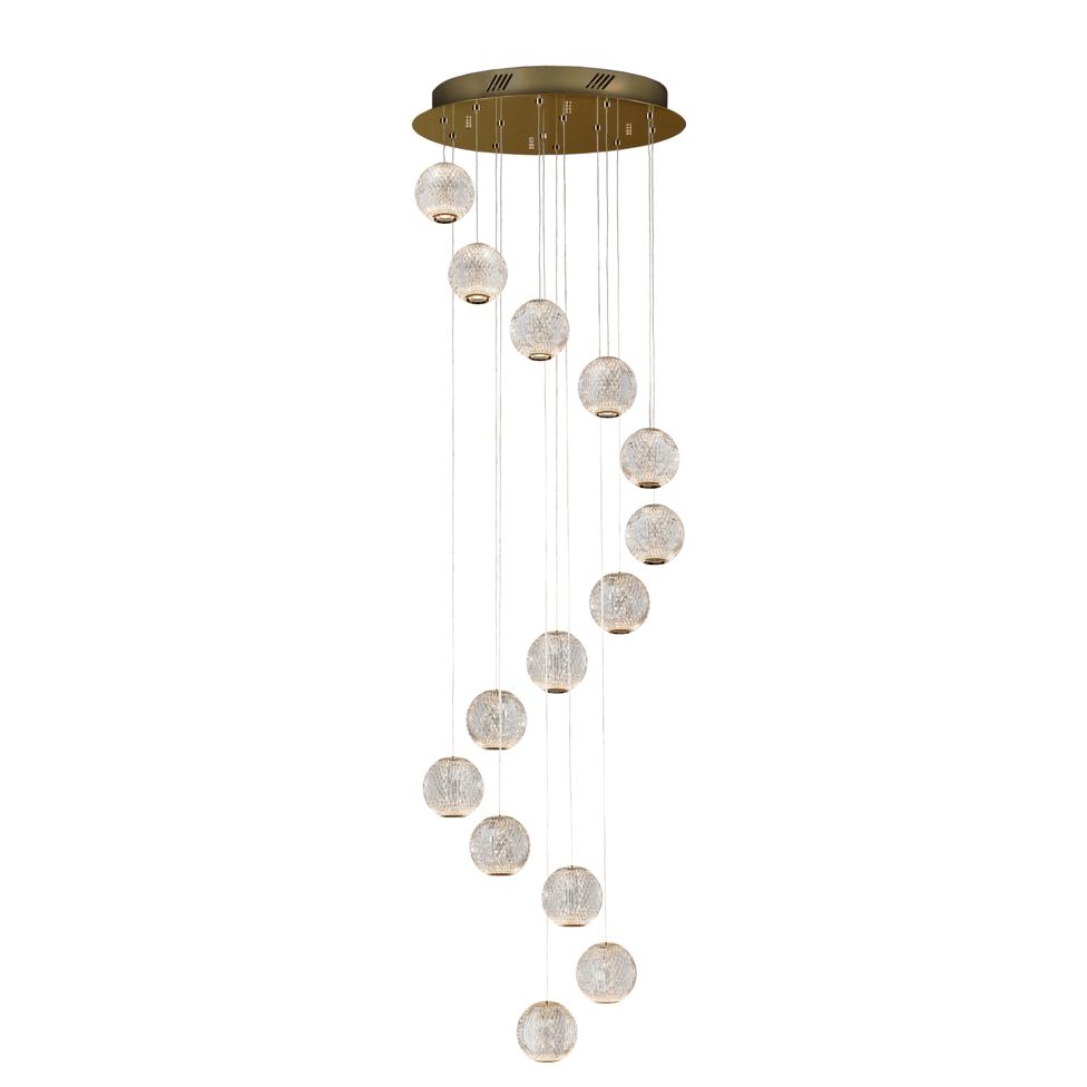 Austral 12 Lights Double Height Ceiling Light - Gold & Clear Finish IP20 - Cusack Lighting