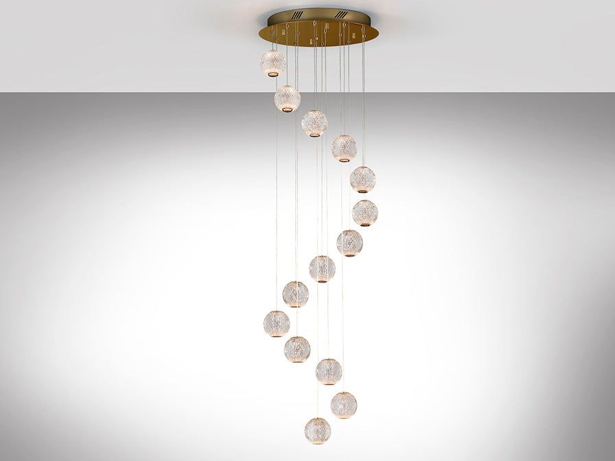 Austral 12 Lights Double Height Ceiling Light - Gold & Clear Finish IP20