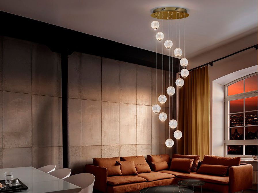 Austral 12 Lights Double Height Ceiling Light - Gold & Clear Finish IP20