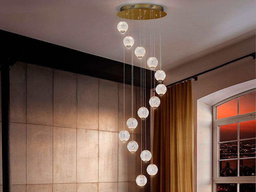 Austral 12 Lights Double Height Ceiling Light - Gold & Clear Finish IP20