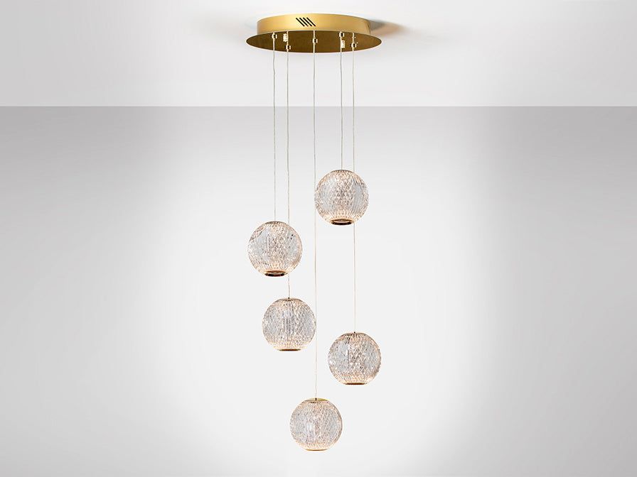 Austral 5 Clusters Ceiling Lights - Gold & Clear Finish