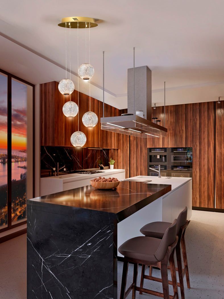 Austral 5 Clusters Ceiling Lights - Gold & Clear Finish