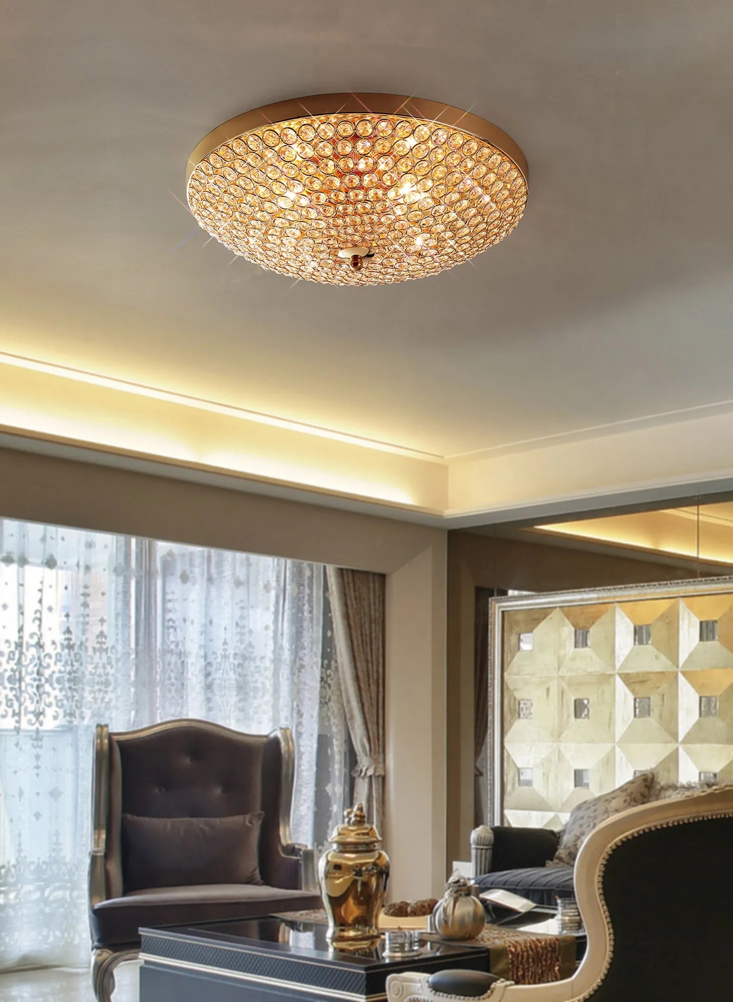 Ava 4/6/9Lt Flush Light- Polished Nickel/ French Gold Finishes