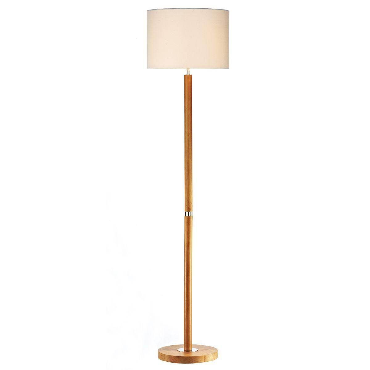 Dar Avenue Floor Lamp Lt Wood complete with Shade - Cusack Lighting