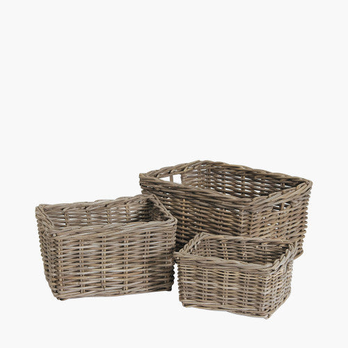Bali Kubu Rectangular Storage Baskets (Set of 3) - Grey Finish