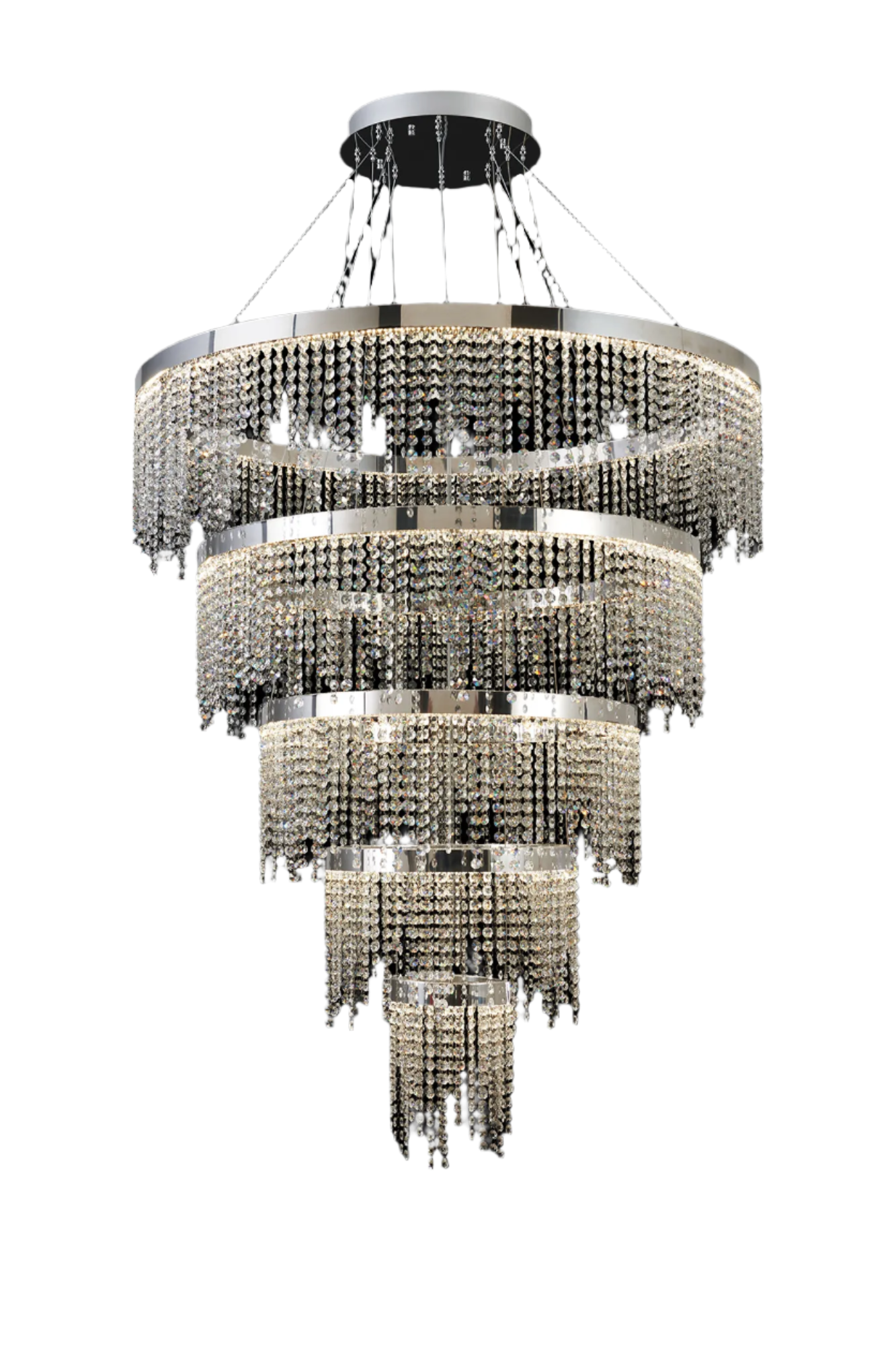 Bano 5 Tier Large Crystal LED Chandelier - Chrome/Gold