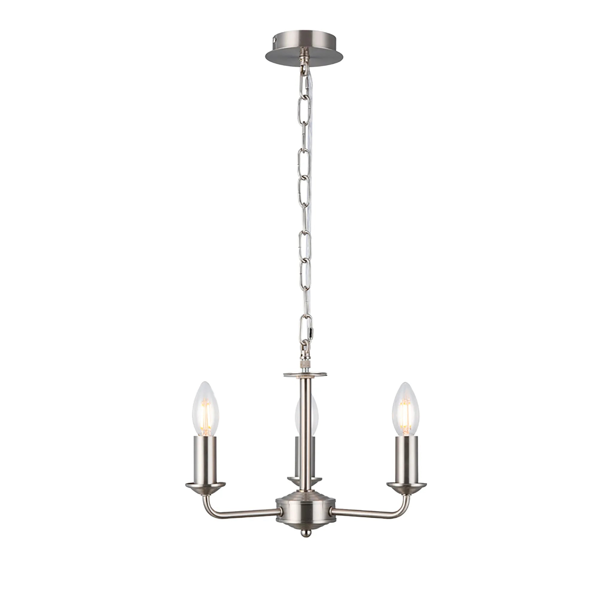 Banyan 3 Light Multi Arm Pendant Without Shade, c/w 1.5m Chain, E14 Satin Nickel