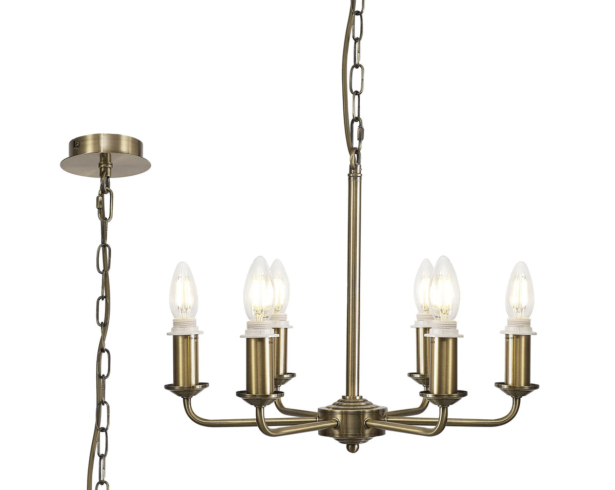 Banyan 6 Light Multi Arm Pendant/Semi Flush Without Shade, c/w 1.5m Chain, E14 Antique Brass
