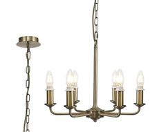 Banyan 6 Light Multi Arm Pendant/Semi Flush Without Shade, c/w 1.5m Chain, E14 Antique Brass