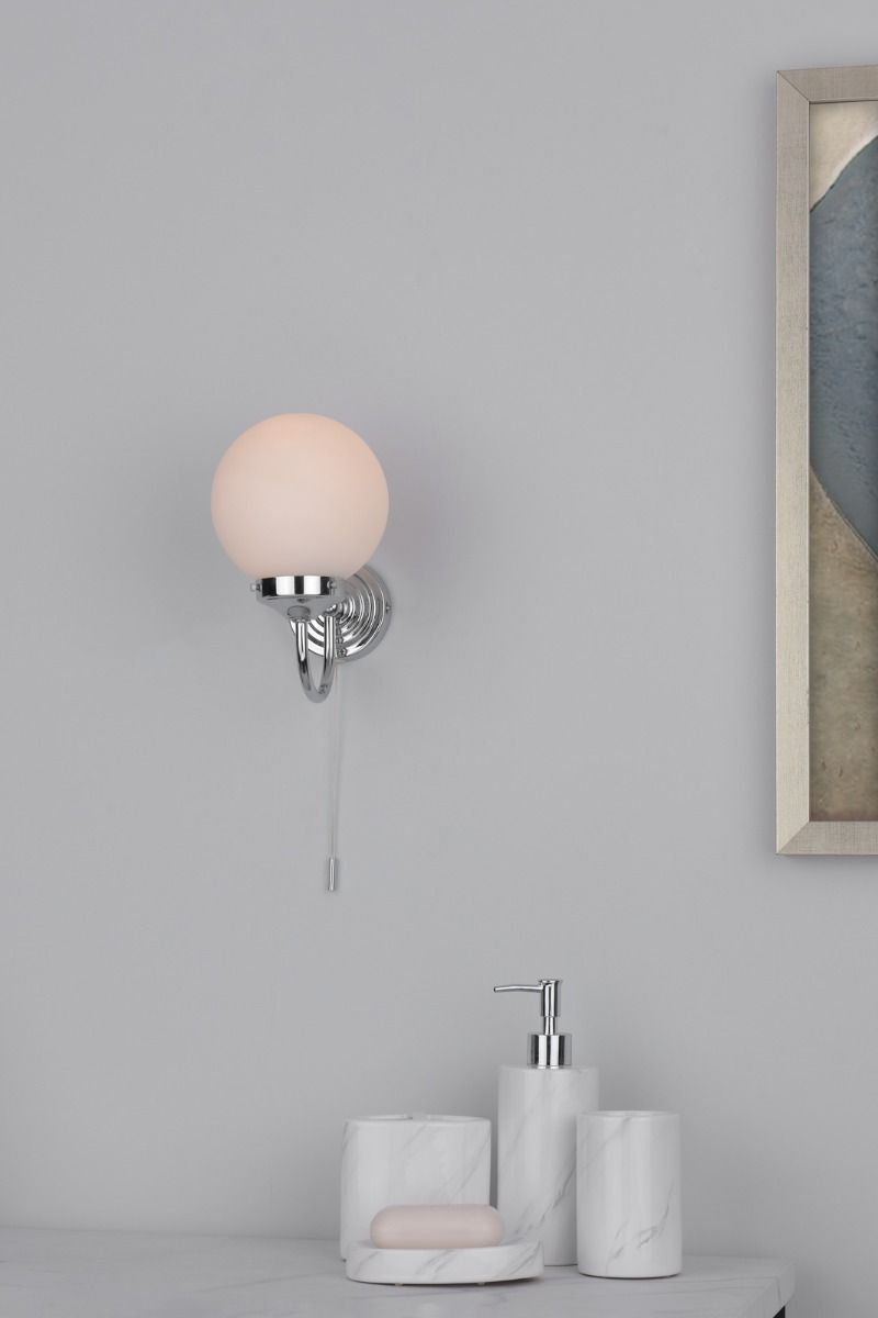 Barclay Bathroom Wall Light Antique Brass/Polished Chrome Opal Glass IP44