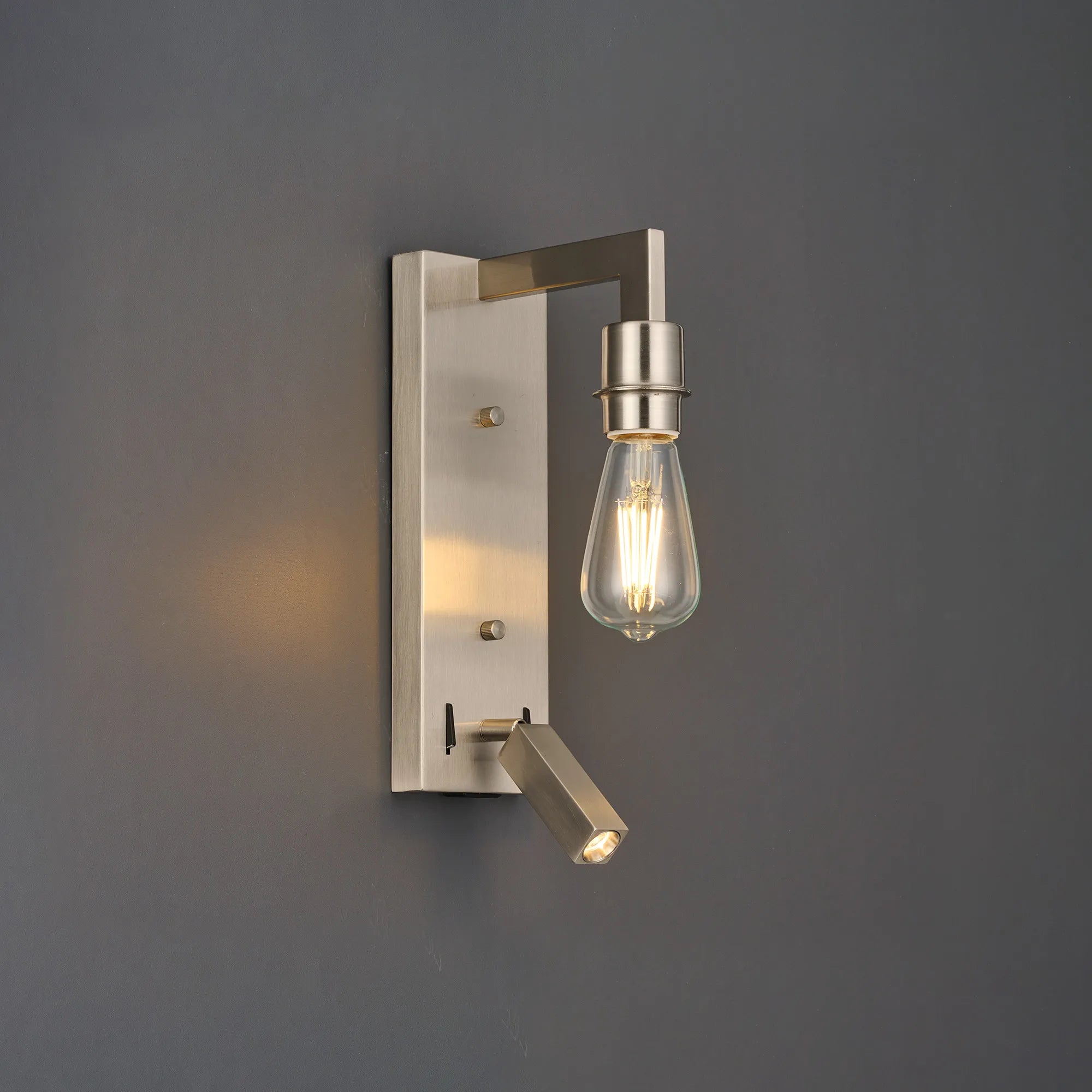 Braxton Wall Lamp (FRAME ONLY) Without Shade, 1 Light E27 + Reading Light USB-A & USB-C 3W LED, 3000K, 270lm