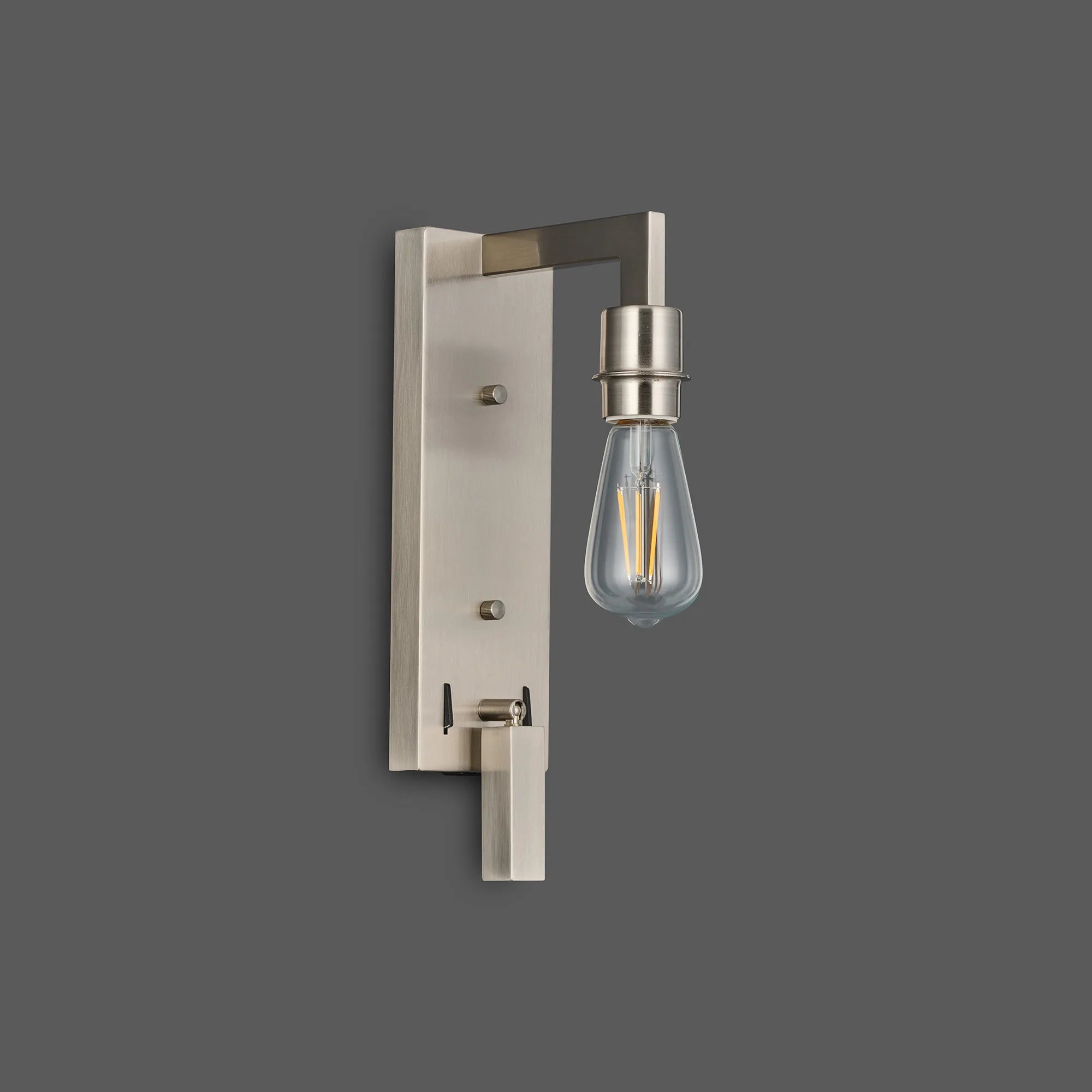 Braxton Wall Lamp (FRAME ONLY) Without Shade, 1 Light E27 + Reading Light USB-A & USB-C 3W LED, 3000K, 270lm