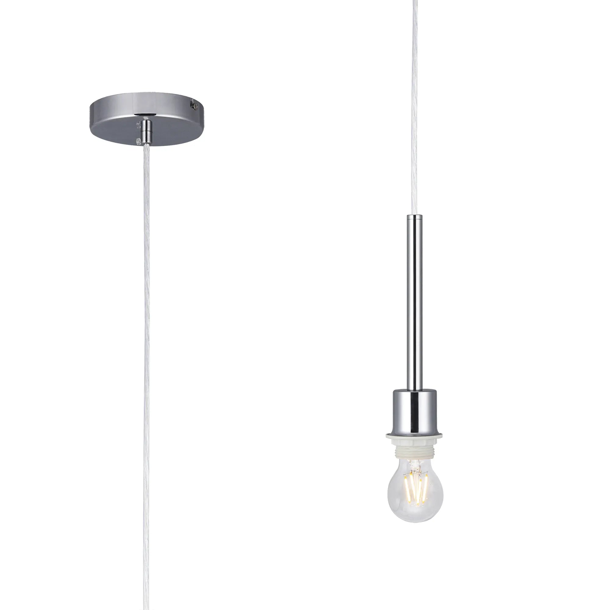 Baymont Polished Chrome 1 Light E27 Universal Single Pendant, Suitable For A Vast Selection Of Shades